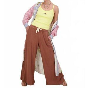 ME369 Ariel Wide Leg Pants Brown Relaxed Fit Statement Pant NWT